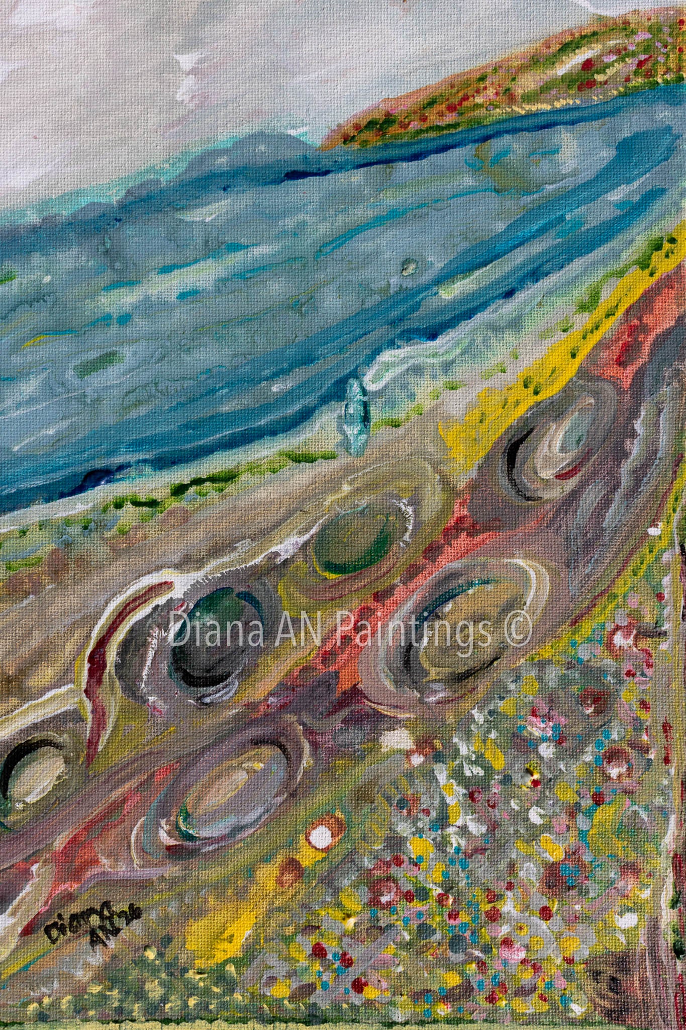 Original Ocean Painting Acrylic 9 x 12 on Canvas “Blue Shore" by Artist Diana AN
