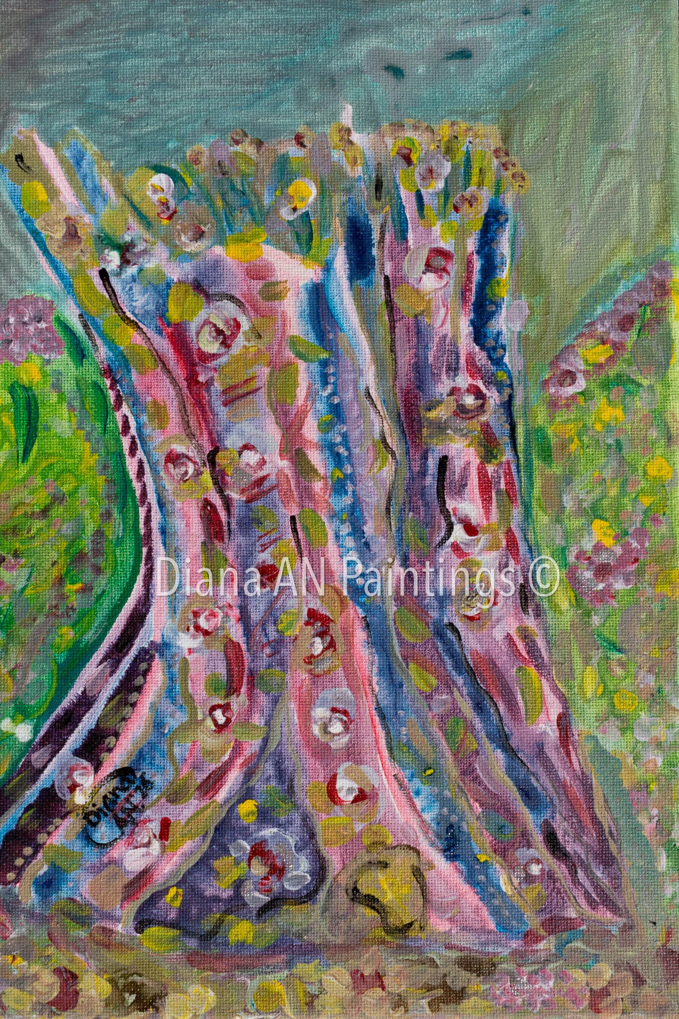 Original Tree Painting Acrylic 9 x 12 on Canvas “Spring Shade" by Artist Diana AN