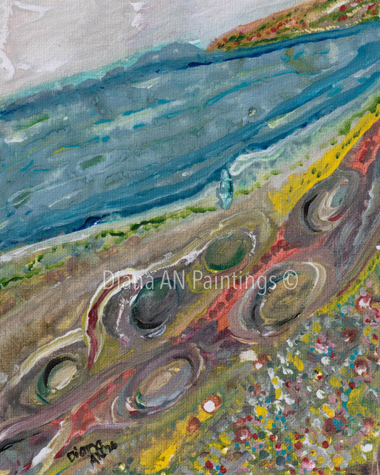 Original Ocean Painting Acrylic 9 x 12 on Canvas “Blue Shore" by Artist Diana AN