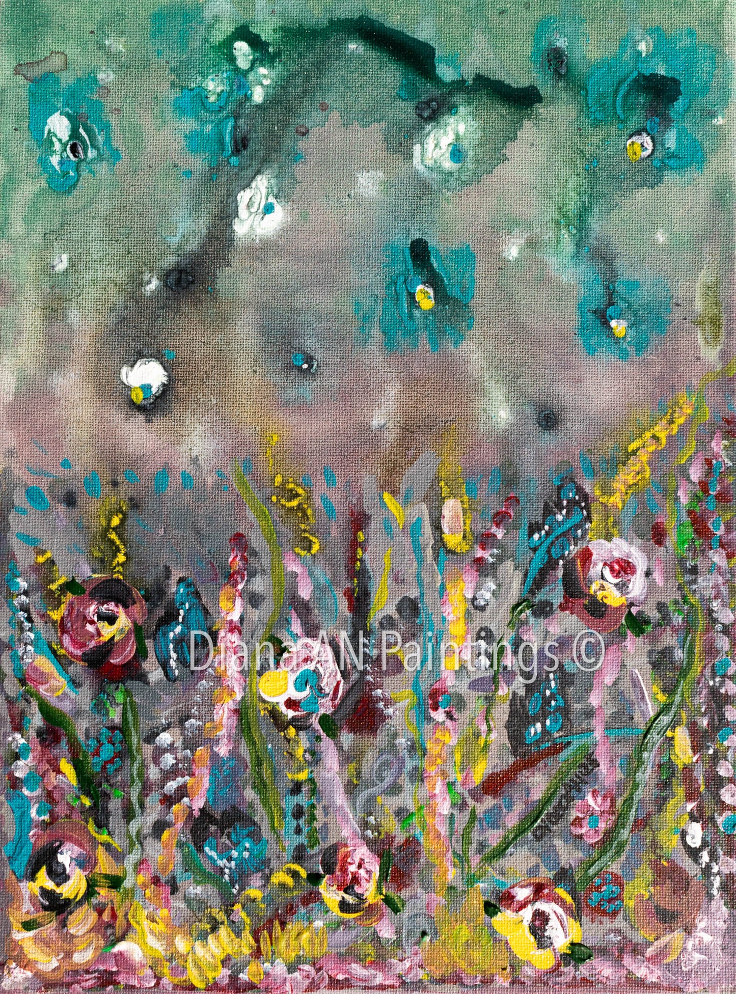 Original Landscape Painting Acrylic 9 x 12 on Canvas “Butterfly Field" by Artist Diana AN