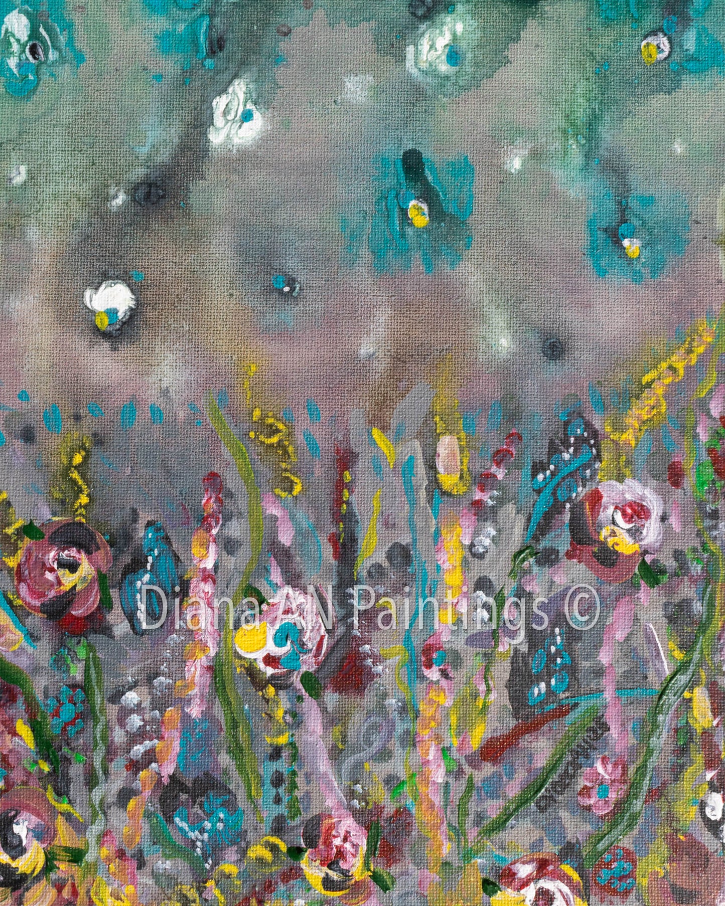 Original Landscape Painting Acrylic 9 x 12 on Canvas “Butterfly Field" by Artist Diana AN