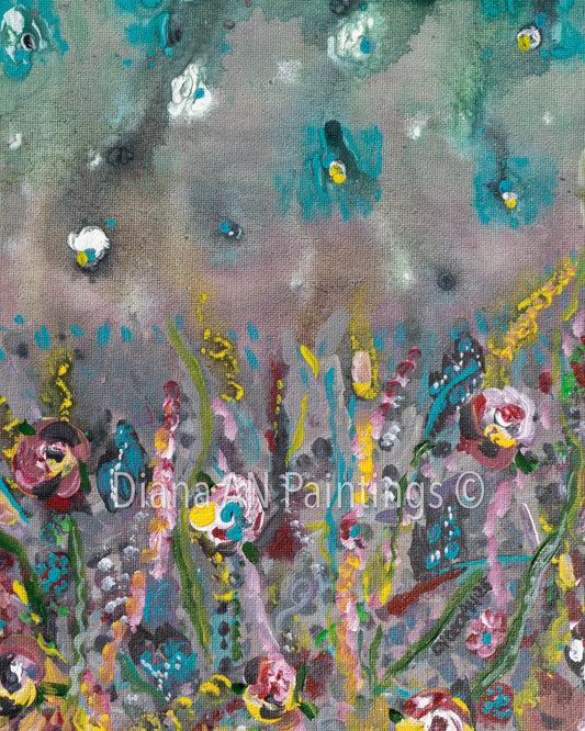 Original Landscape Painting Acrylic 9 x 12 on Canvas “Butterfly Field" by Artist Diana AN
