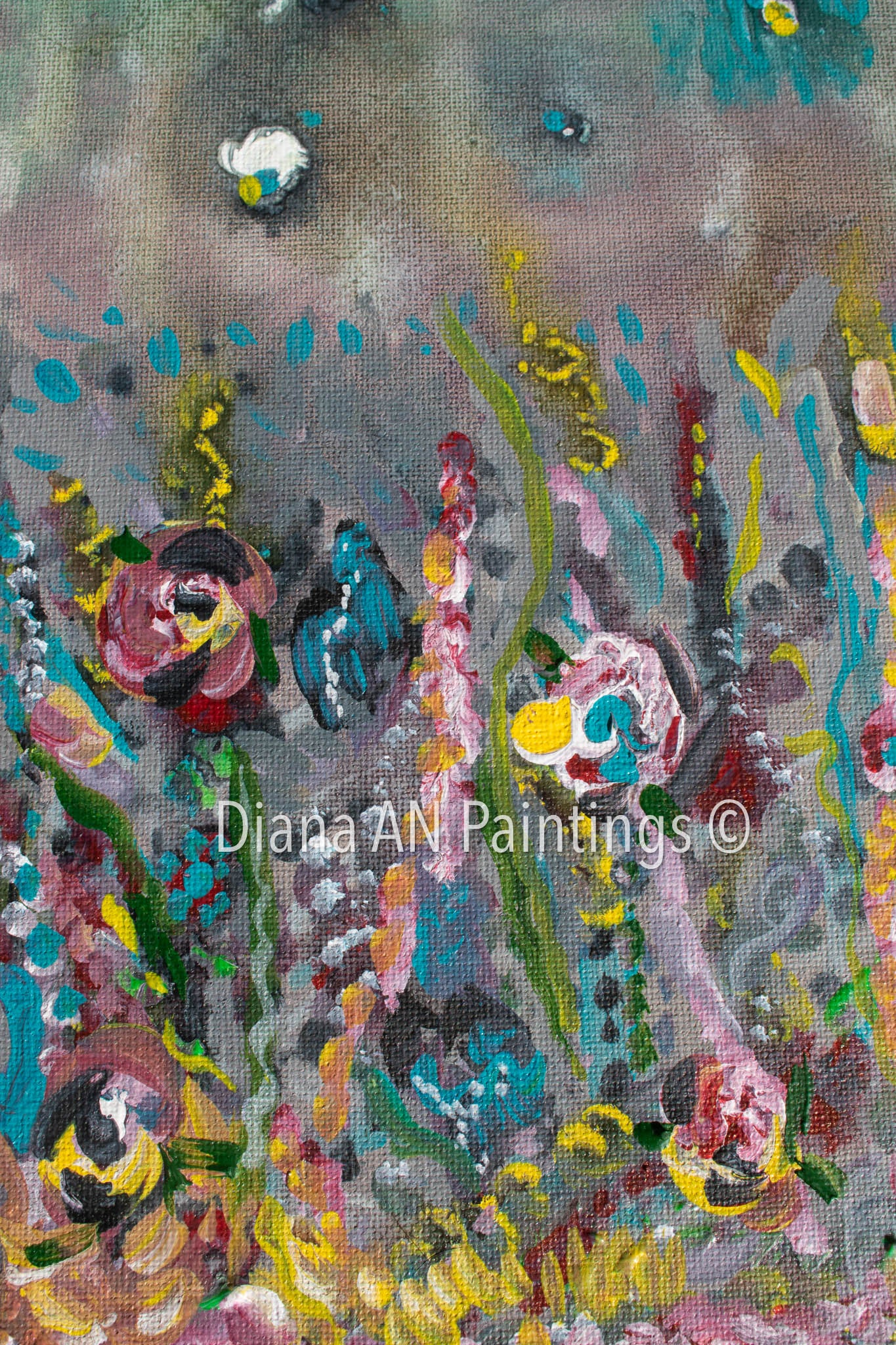 Original Landscape Painting Acrylic 9 x 12 on Canvas “Butterfly Field" by Artist Diana AN