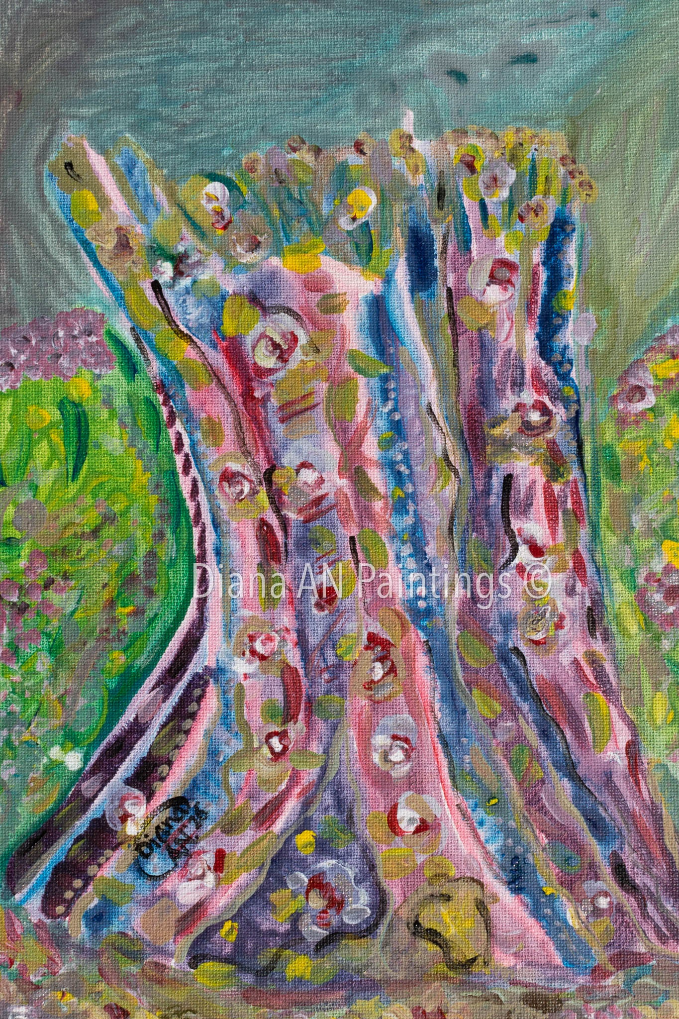 Original Tree Painting Acrylic 9 x 12 on Canvas “Spring Shade" by Artist Diana AN