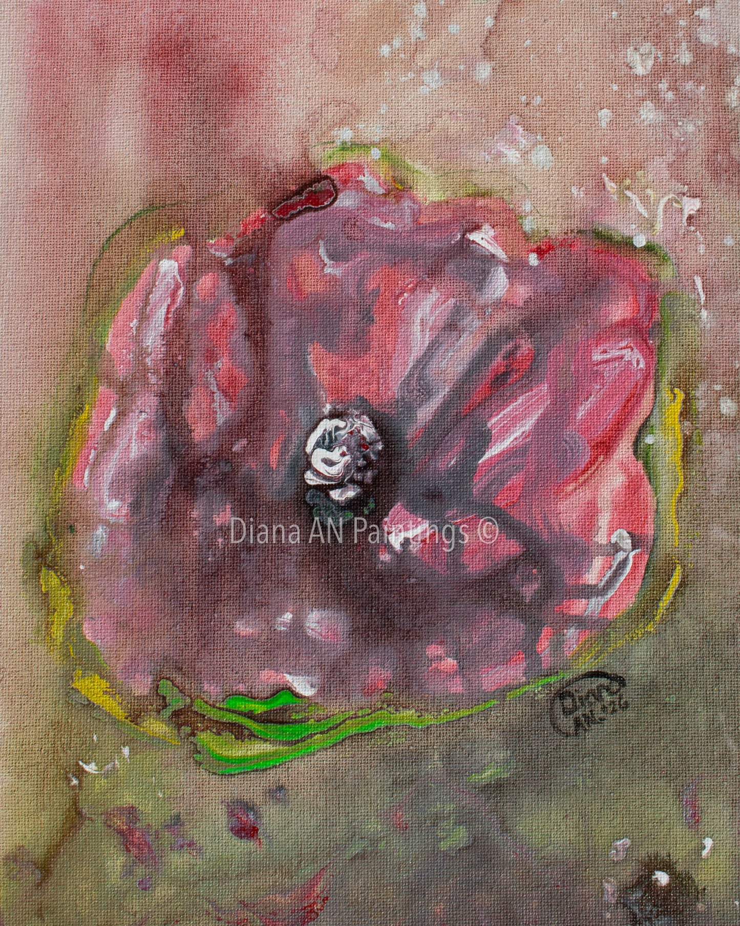 Original Flower Painting Acrylic 9 x 12 on Canvas “Crystal Flower" by Artist Diana AN