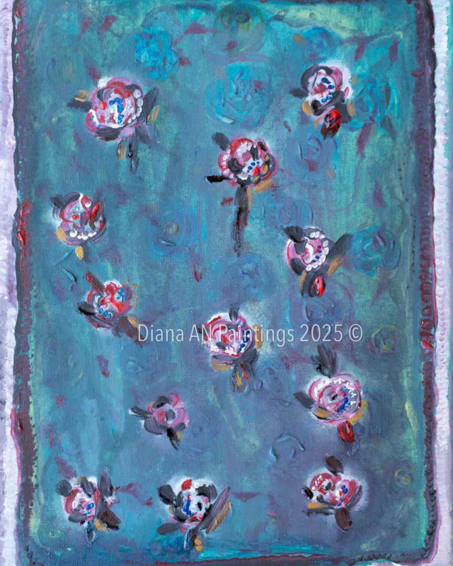 Original Neon Flower Painting Acrylic 9 x 12 on Canvas Panel "Porcelain" by Artist Diana AN