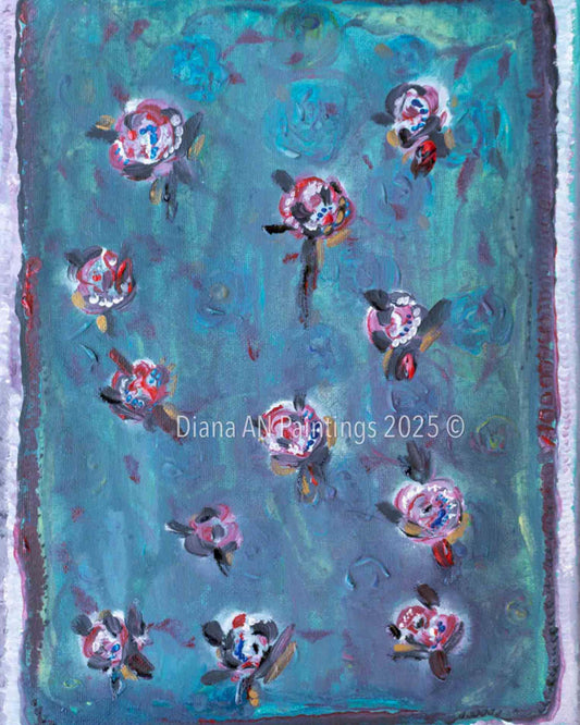 Original Neon Flower Painting Acrylic 9 x 12 on Canvas Panel "Porcelain" by Artist Diana AN